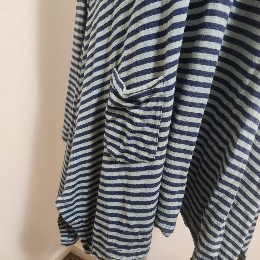 Soft Surroundings Tunic Top Dress Asymmetrical Stripe Blue Teal Sz L Lagenlook - Picture 5 of 9